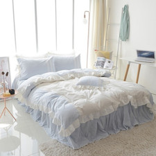 Conjunto de roupa de cama de algodão renda azul lençol treliça suave linda menina capa de colcha comprar usado  Enviando para Brazil