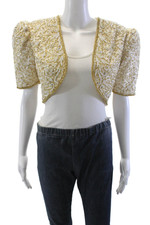 Jaqueta Bolero Feminina Claires Collection Manga Curta Frisada Ouro Branco Tamanho Pequeno, usado comprar usado  Enviando para Brazil