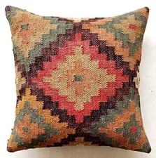 Almofada de juta indiana Kilim travesseiro 18" quadrado decoração para casa lã feita à mão comprar usado  Enviando para Brazil