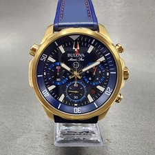 Bulova Marine Star relógio cronógrafo masculino 44mm mostrador azul tom dourado data 97B168 comprar usado  Enviando para Brazil