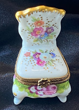 Limoges França ~ Miniatura Porcelana Floral Boudoir Chinelo Cadeira Caixa de Bugigangas comprar usado  Enviando para Brazil
