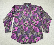Camisa masculina Santana vintage grande roxa seda floral leve manga longa macia, usado comprar usado  Enviando para Brazil