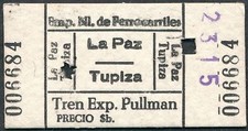 Bilhete ferroviário Bolívia Pullman La Paz - Tupia 1983 QY9390 comprar usado  Enviando para Brazil
