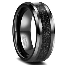 Anel de carboneto de tungstênio 8 mm com incrustação de arenito preto bordas chanfradas banda alta polida comprar usado  Enviando para Brazil