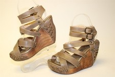 Cama|Stu Feminino Tamanho 6.5 B Sandália Plataforma Couro Taupe Enjaulado Fivela Tira Sapatos comprar usado  Enviando para Brazil