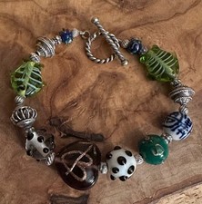 Pulseira de contas de vidro artesanal tom prata e multicolorida fecho alternado 8”, usado comprar usado  Enviando para Brazil