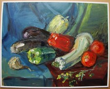 Pintura a óleo soviética ucraniana natureza morta impressionismo abóbora vegetais, usado comprar usado  Enviando para Brazil