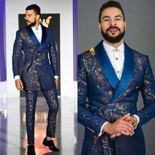 Usado, Terno jacquard retrô masculino xale lapela com cinto jaqueta calça ternos de casamento finos comprar usado  Enviando para Brazil
