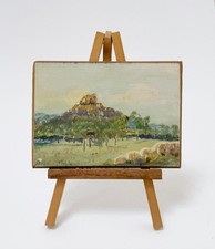 ORIGINAL VINTAGE MINIATURA PAISAGEM AUSTRALIANA PINTURA A ÓLEO SUPORTE DE CAVALETE DE MADEIRA, usado comprar usado  Enviando para Brazil