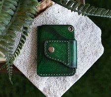 Carteira minimalista, couro genuíno, carteira de bolso frontal, porta-cartões, verde, usado comprar usado  Enviando para Brazil