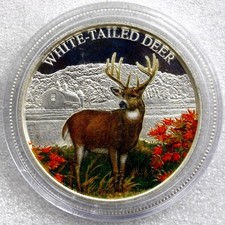 VEADO DE CAUDA BRANCA 1837 MI estado colorido perfeito 0,999 prata 1 onça arte redonda, usado comprar usado  Enviando para Brazil