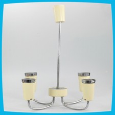 Używany, vintage kremowo-żółty chrom metalowy stalowy sufitowy żyrandol elektryczny lampa światło na sprzedaż  PL