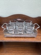 Canecas de chá de vidro vintage Duralex porta-filigrana e bandeja combinando conjunto de 6, usado comprar usado  Enviando para Brazil