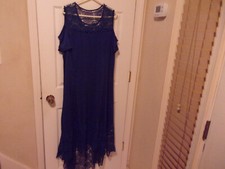 Vestido longo feminino azul francês, borda de renda, elastano/poliéster, tamanho 2X, comprar usado  Enviando para Brazil
