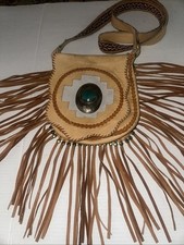 Bolsa de ombro tiracolo vintage feita à mão couro franja bronzeado boho ocidental com joia, usado comprar usado  Enviando para Brazil