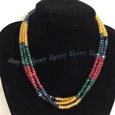Colar de contas Rondelle 3 fileiras de pedra preciosa facetada de jade multicolorida natural 18-20"" comprar usado  Enviando para Brazil