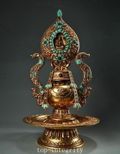 Vaso garrafa orelhas gêmeas nicho turquesa ouro bronze puro tibetano 17,7" comprar usado  Enviando para Brazil