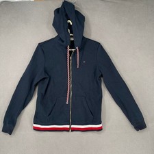 Tommy Hilfiger Jacket Womens Small Blue Red Hooded Hood Striped Navy Logo na sprzedaż  Wysyłka do Poland