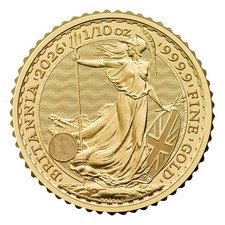 Złota moneta Britannia 2026 Wielka Brytania 1/10 999,9 uncji 10 funtów świeżo wybita na sprzedaż  Wysyłka do Poland