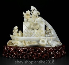 Estátua de barco Tongzi peixe pescador esculpido em jade branco natural da China 11,2 " comprar usado  Enviando para Brazil