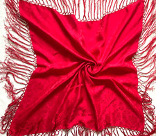 Usado, ❤️ Cachecol de seda jacquard vintage – 35" vermelho FLORAL tecido franja elegante estilo espanhol comprar usado  Enviando para Brazil