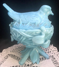 Prato de doces vintage Westmoreland vidro leitoso azul pássaro em galhos pedastal ninho comprar usado  Enviando para Brazil