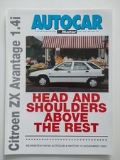 Folheto de revisão de teste de estrada Autocar & Motor Magazine Citroen ZX Avantage 1.4i 1993 comprar usado  Enviando para Brazil