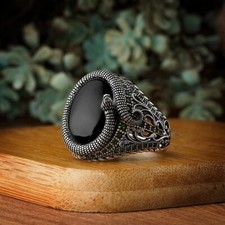 Anel de festa de casamento masculino formato oval ônix preto incrível envoltório cobra em prata 935 comprar usado  Enviando para Brazil