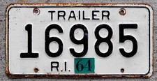 1961 Black on White Rhode Island Trailer placa com um adesivo 1964 comprar usado  Enviando para Brazil