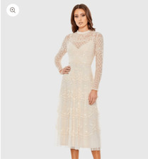 Vestido midi MAC DUGGAL nude ilusão de lantejoulas gola alta manga comprida tamanho 10 novo sem etiquetas, usado comprar usado  Enviando para Brazil