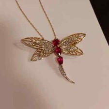 Pingente de libélula rubi simulado corte pera 1,10 quilates folheado a ouro amarelo 14K PRATA comprar usado  Enviando para Brazil