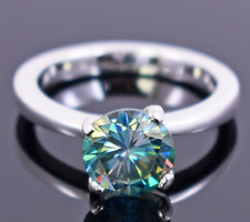 Usado, Anel solitário de diamante azul corte redondo tratado com certificação 2,00 quilates, prata 925 comprar usado  Enviando para Brazil