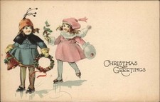 Navidad Niños Patinaje sobre Hielo Campana Guirnalda Manguito Postal De Colección segunda mano  Embacar hacia Mexico