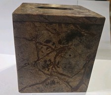 Usado, Capa de caixa de tecido vintage de pedra mármore marrom bronzeado travertino escuro.   mesa comprar usado  Enviando para Brazil