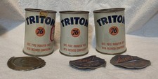 UNION 76 ROYAL TRITON MOTOR ÓLEO LATA BANCO DE MOEDAS VINTAGE - Lote de 3, 3" de altura comprar usado  Enviando para Brazil