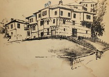 Pintura a tinta impressionista vintage casas de paisagem urbana comprar usado  Enviando para Brazil