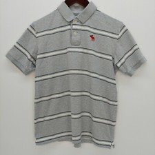 Camisa polo masculina listrada cinza XL Abercrombie clássica logotipo vermelho alce 100% algodão comprar usado  Enviando para Brazil