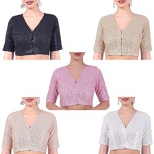 Blusa feminina Way2Like gola V lantejoulas prontas com mangas comprimento cotovelo Choli, usado comprar usado  Enviando para Brazil
