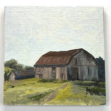 Pintura a óleo sobre tela J R Baldini celeiro 3x3” miniatura fazenda de belas artes comprar usado  Enviando para Brazil