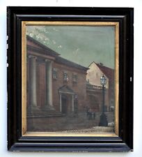 Widok miasta z figurkami – olej na płótnie – 19. Jh.  antyczny obraz z ramą na sprzedaż  PL