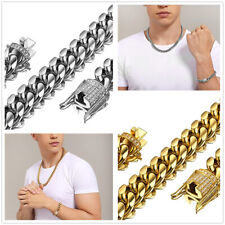 10/14/18mm Hip Hop Acero Inoxidable Cadena Bordillo Pesado Hombres Mujeres Collar Pulsera segunda mano  Embacar hacia Argentina