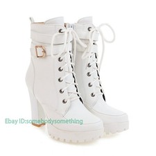 Botas de tornozelo femininas plataforma bloco punk salto alto biqueira redonda sapatos de combate com cadarço comprar usado  Enviando para Brazil