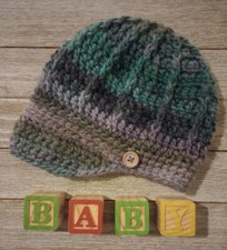 Chapéu de crochê feito à mão bebê recém-nascido 0/3 meses newsboy aba respirar azul EUA comprar usado  Enviando para Brazil