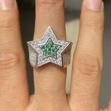 Anel folheado a ouro branco 14k estrela hip hop diamante simulado corte redondo 3,10 quilates comprar usado  Enviando para Brazil