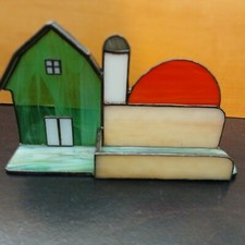 Porta-cartão de visita vitral arte casa luz sol feito à mão mesa escritório, usado comprar usado  Enviando para Brazil