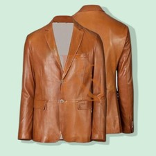Usado, Casaco masculino de couro marrom – Casaco social casual pele de cordeiro genuíno | Slim Fit clássico comprar usado  Enviando para Brazil
