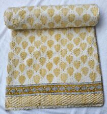 Colcha de algodão com estampa de folha indiana feita à mão Kantha bloco de mão colcha boho comprar usado  Enviando para Brazil