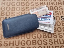 Novo Hugo Boss couro azul cartão de crédito moedas notas bolso estojo carteira terno fino comprar usado  Enviando para Brazil