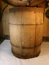 Barril de prego vintage primitivo rústico 17" de altura fio de madeira com faixas de metal ~LEIA comprar usado  Enviando para Brazil