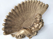 Bandeja de cartão de visita antiga Art Deco 1920 bronze novo ventilador de vaidade semi nu, usado comprar usado  Enviando para Brazil